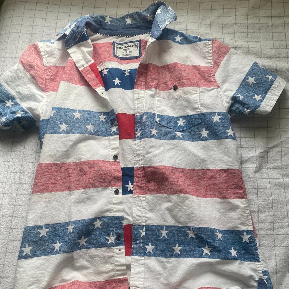 Free People Men's Patriotic American Flag button up Size Medium